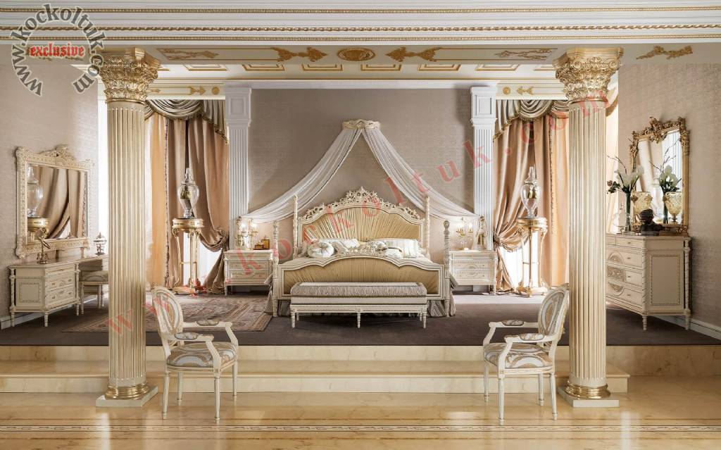 Lüks Cibinlikli Klasik Yatak Odası Lüks Otel Tasarımı