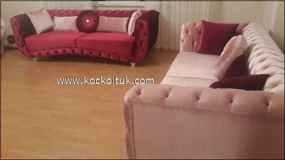 açık pembe üçlü chester koltuk