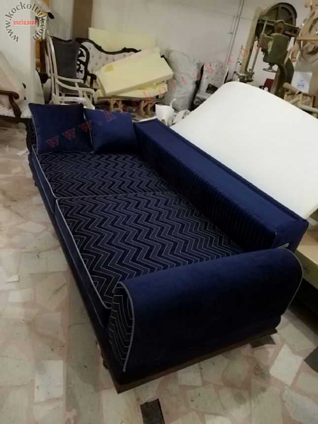 mavi üçlü kanepe avangart art deco luxury