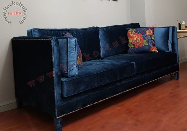 mavi üçlü kanepe avangart art deco luxury