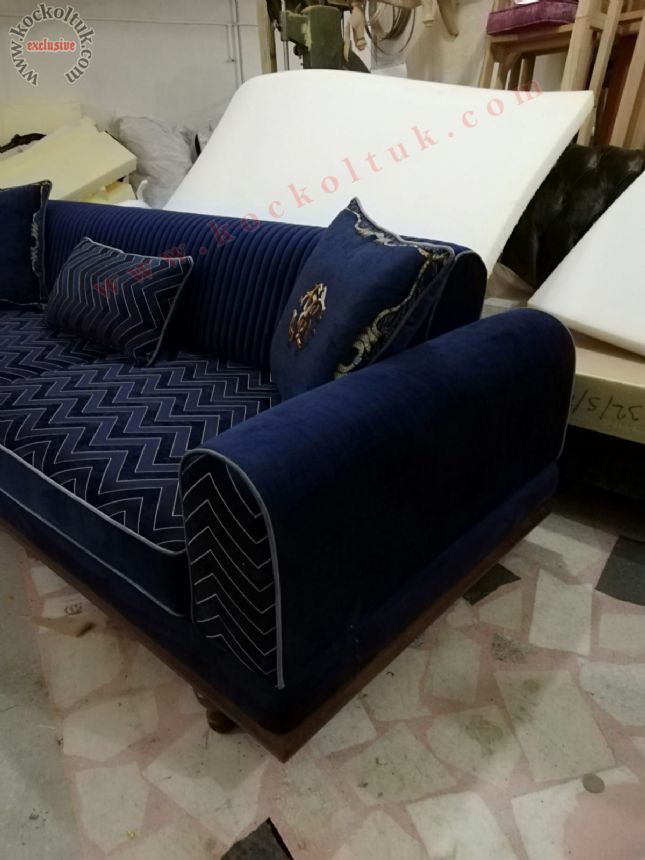 mavi üçlü kanepe avangart art deco luxury
