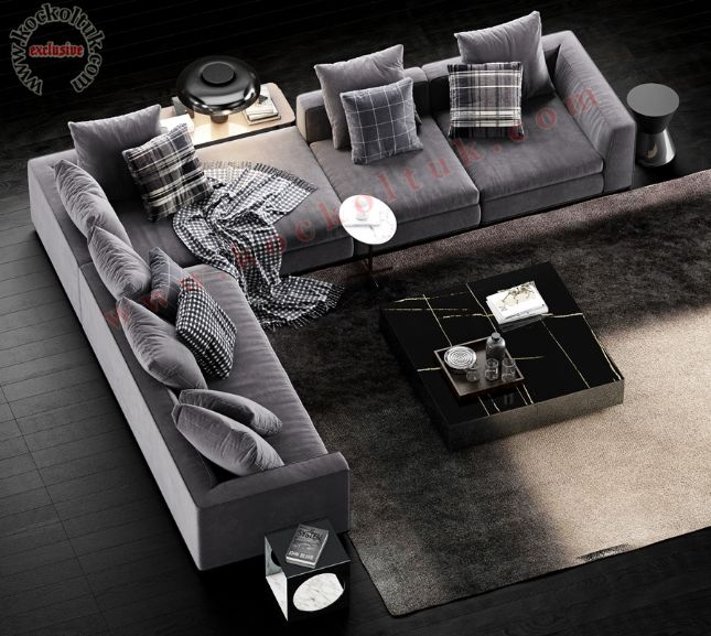 Modern L Köşe Koltuk Takımı koyu gri