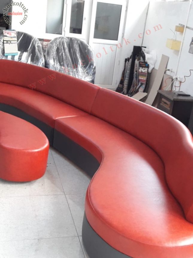 fasülye köşe koltuk modern kırmızı siyah deri ofis otel
